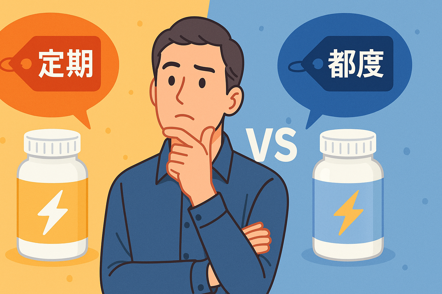 精力サプリ定期購入と都度購入を比較するバナー用イラスト