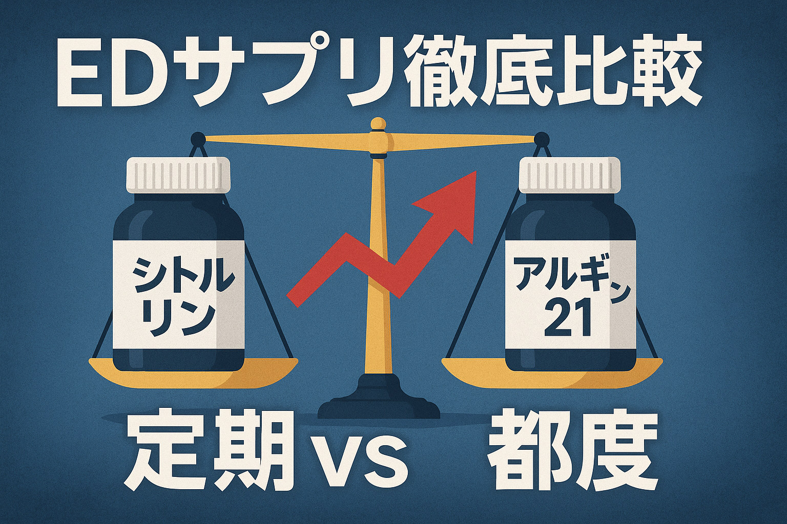 alt="シトルリンとアルギニン21を天秤で比較し、定期購入と都度購入を対比するEDサプリ解説バナー"