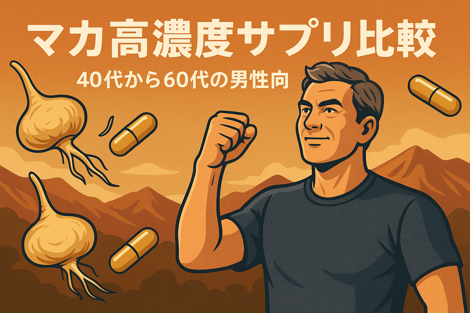 マカ高濃度サプリ比較｜40代・50代男性の活力アップ用アイキャッチ